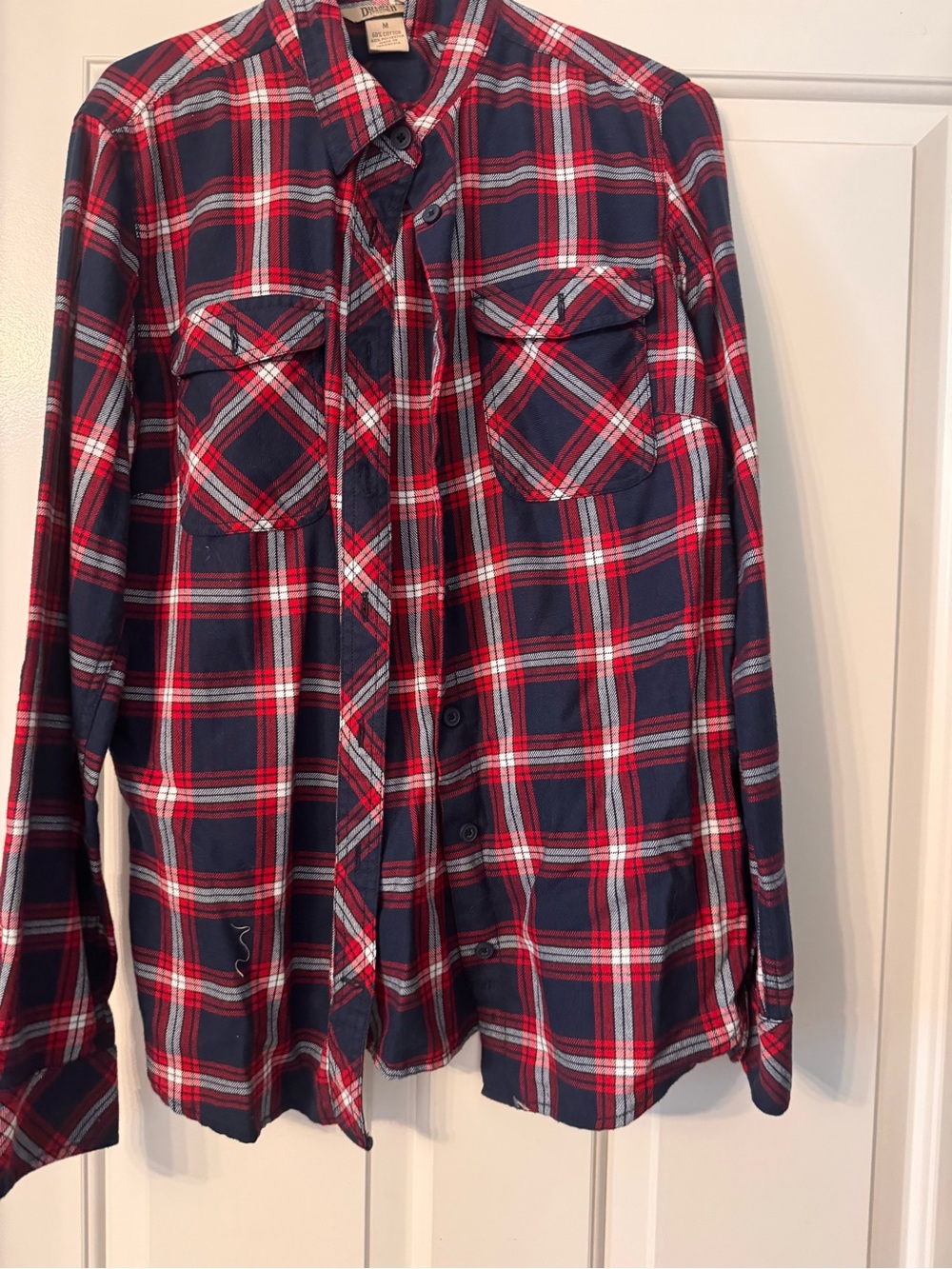 Duluth Navy and Red Plaid Button-Up Shirt
